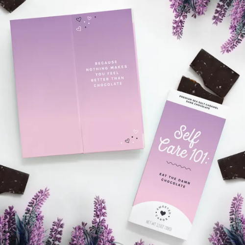 Treat a friend to the best chocolate card ever! Sweeter Cards is the first-ever greeting card and gourmet chocolate bar ALL IN ONE, featured in The New York Times, Good Housekeeping, Food Network and more. Our new Self Care card is perfect for friends, family...or YOURSELF... who need a little extra lovin' in the form of a sea salt caramel dark chocolate bar.