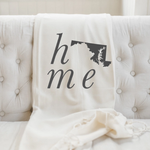 Maryland Home State 100% Cotton Blanket,
Our decorative throw blankets are made in United States • unbleached in color & lightweight (approximately 15 oz) • 100% organic cotton • measures 70in x 38.5in • designs centered on one half of the blanket  • available in a solid off-white color